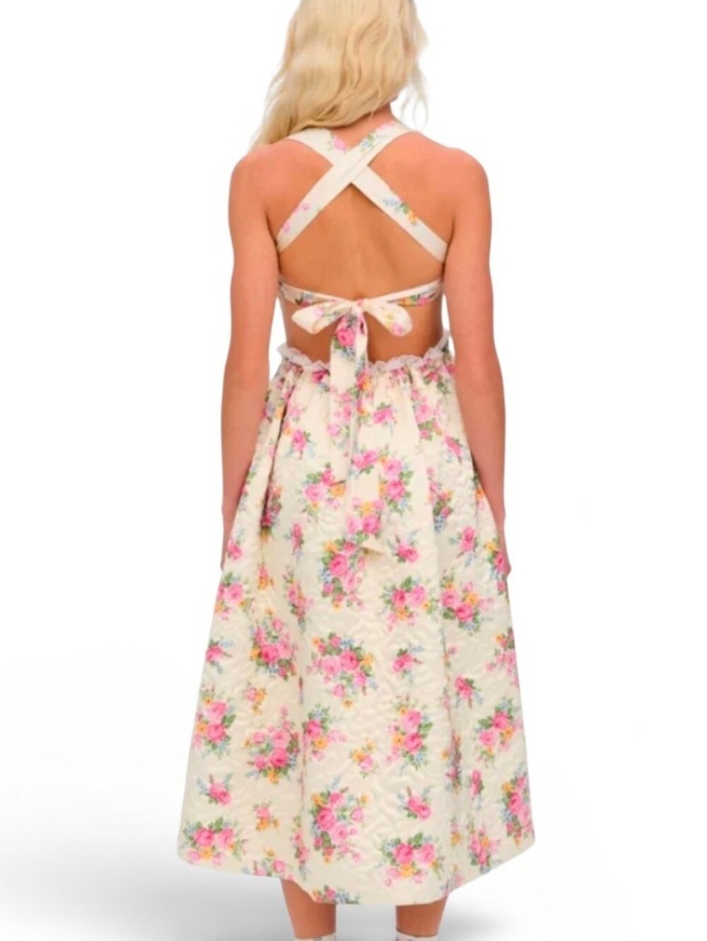 NWOT FOR LOVE & LEMONS Floral Amandine Quilted Apron Floral Midi Dress - Small